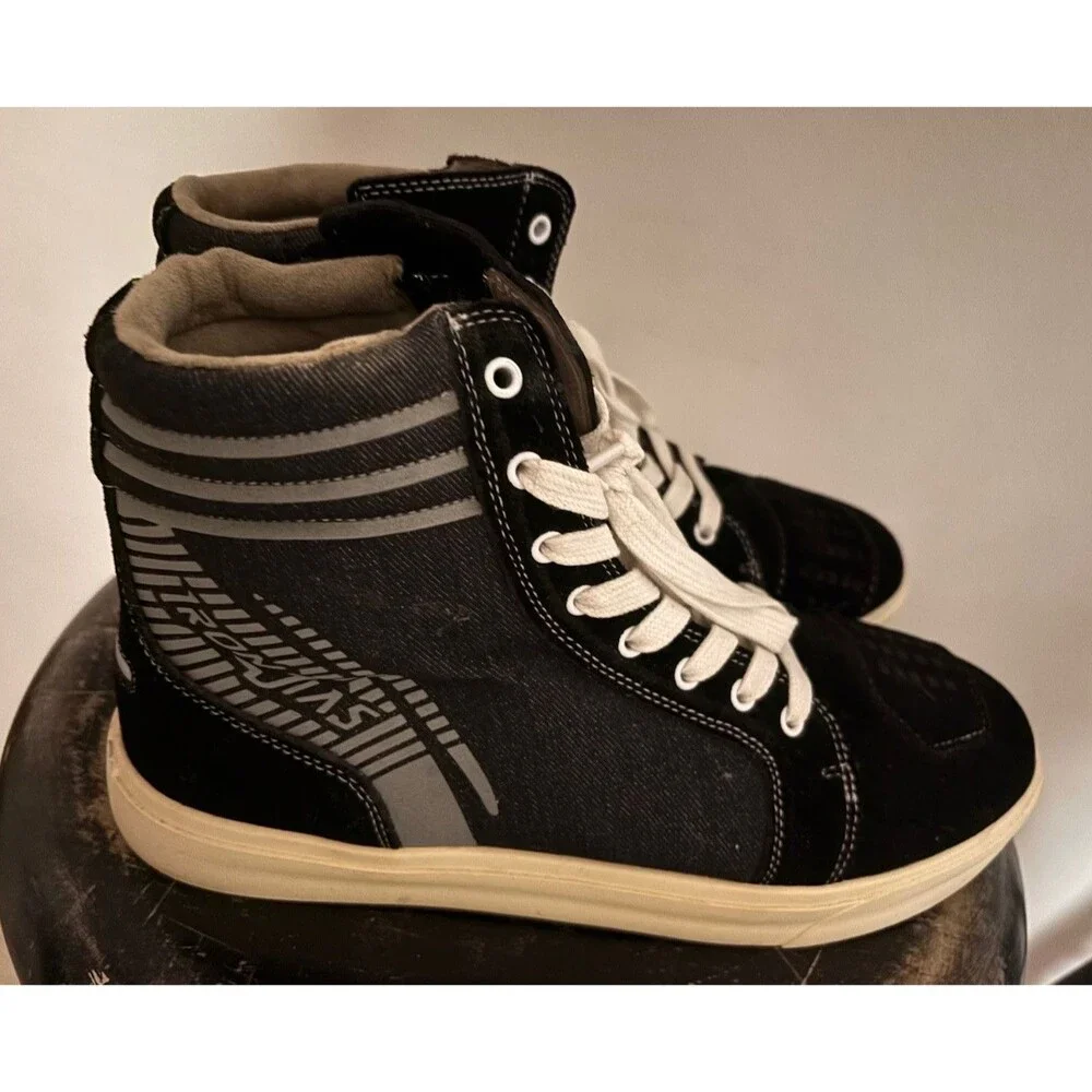 Iron Jias Men’s High Top Lace Up Motorcycle Shoes Black/Gray/White Size 10